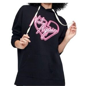 Wildfox Not Again Roadtrip Hoodie Black Neon Pink Heart Sweatshirt Tunic L